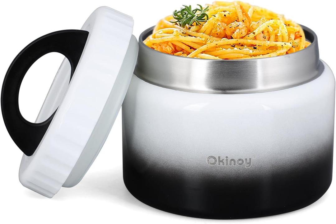 Insulated Thermo Food Jar for Kids - 12 Oz Capacity, Suitable for Hot & Cold Foods, Leak-Proof Vacuum Stainless Steel Design with Wide Mouth for Lunches, Soups and Travel (White Black 12OZ)