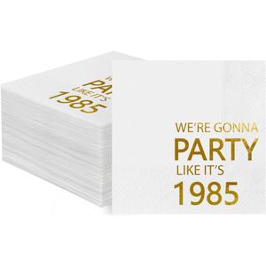 Horaldaily 100 Pack 40th Birthday Disposable Paper Decorative Luncheon Napkins, We're Gonna Party Like It's 1985 Hand Towel for Party Lunch Dinner Kitchen Bathroom (Gold,6.5x6.5 Inches)