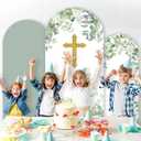 3Pcs God Bless Arch Backdrop Cover 4ft 5ft 6ft First Holy Communion Christening Party Spandex Fitted Arch Stand Cover Sage Green Photography Backdrop for Baptism Birthday Party Banquet Ceremony Decor