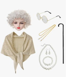 100 Days of School Costume for Women – Old Lady Costume with Wig -School Grandma Costume with Accessories