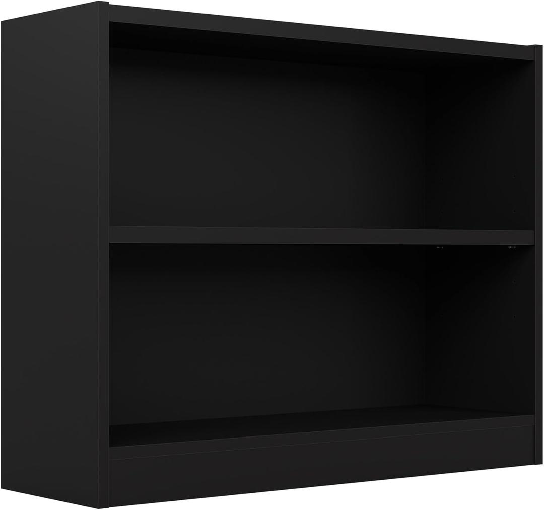 Bush Home Universal Small 2 Shelf Bookcase in Black, Low Storage and Display Bookshelf for Home Office or Living Room Organization