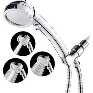 HANLIAN High Pressure Shower Head with Pause Function, 3 Spray Settings Handheld Shower Head with On Off Switch, Watersaving Detachable Showerhead with 5Ft Stainsteel Hose and ABS Bracket (Chrome)