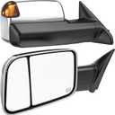 Smoked Power Heated Tow Mirrors Compatible with 2009-2018 Dodge Ram 1500, 2010-2018 2500 3500, 2019-2024 1500 Classic Flip Up Extended Trailer Towing Side Mirrors with Puddle Light, Chrome Housing
