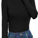 Women's Long Sleeve Mock Turtleneck Tops Casual Slim Fitted Lightweight Under Layer Pullover Shirts (Large, 0-black)