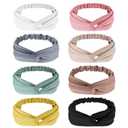 AQOKKA Elastic Knotted Headbands for Women Cloth Head Hair Bands for Women's Hair Non Slip Boho Wrap Twisted Hair Accessories, 8 Pack Cross Ribbing Elastic Band E
