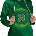 TMSD Women's Mardi Gras St.Patrick's Day Long Sleeve Hoodie with Pocket (Medium, Hoodie | Four Leaf Clover)