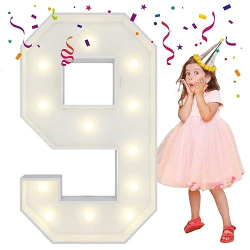 4FT Light Up Numbers Letters, Mosaic Numbers for Balloons, Marquee Light Up Letters, Giant Mosaic Balloon Number 9 for 9 Birthday Decorations, 19th 29th 90 Birthday Decor, Anniversary Decor