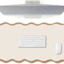 Hahafelt Scalloped Desk Mat Large Desk Pad Cute Coquette Table Mat Aesthetic Preppy Table Make up Pad Nonslip 2026 Graduation Gift with Stitching Waterproof Gaming(Beige,31.5 x 15.8 Inches)