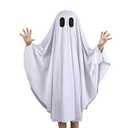 Noubeau Unisex Kid Ghost Costume Girl Halloween Fancy Dress Cosplay Boy White Boo Ghost Cloak Child Spooky Trick-or-Treating (White, 5-7 Years)