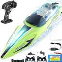 BEZGAR RC Boat, 14 inch Remote Control Boat for Kids and Adults, 25 KPH Fast RC Speed Boats with 1100 mAh Battery, Ideal Waterproof Toy Boats for Lakes & Pools - HJ813 Green