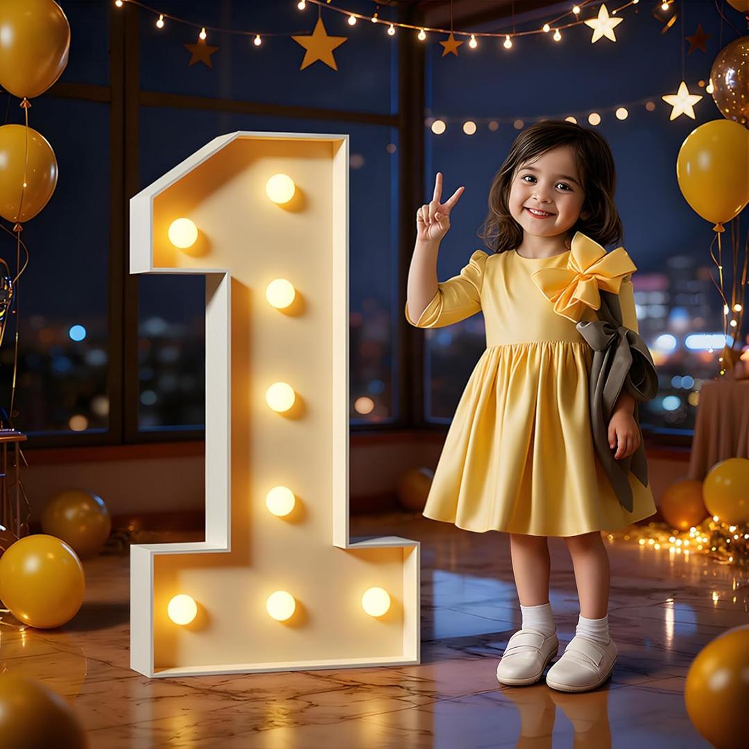 Marquee Numbers 3 Feet Tall Large Light Up Numbers 1st 16th 21st Wild One Birthday Decorations Big Yellow Light Outdoor Anniversary Decorations Balloon Arch Kit Party Backdrop 1