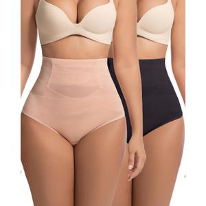 2 x 2 PCS Thong Shapewear with Tummy Control for Women, High Waisted Body Shaper Underwear Seamless Shapewear (S)