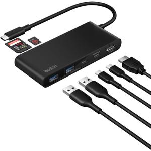 Belkin USB C Hub, 7Port Hub w/ 4K HDMI Display @ 60Hz, SD & MicroSD, 100W Power Delivery, Fast Data Transfer 5Gbps, USB C Multiport Adapter for MacBook, iPad Pro, Chromebook, etc.  Upgraded HDMI 2.0