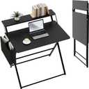 Small Desk No Assembly,31.5Inch 2-Tier Compact Computer Desk with Shelf & Side Pocket,Space Saving Foldable Table for Home Office, Bedroom or Apartment,Portable Collapsible Sturdy Laptop Desk,Black