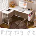 Pamray 47 Inch Reversible L Shaped Gaming Desk Corner Computer Desk with Storage Bag Home Office Table for Writing Study White