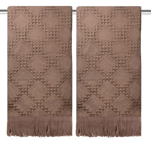 2 Pcs Decorative Boho Hand Towels Bathroom 14X30 100% Cotton Turkish Absorbent Soft Cute Face Bath Towel Set for Farmhouse Boho Bathroom Kitchen Decor Hotel Spa Guest Tea Gift (Beige)