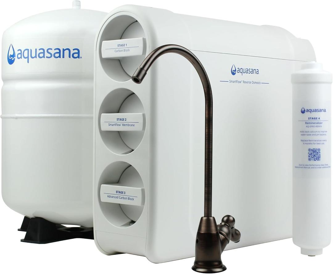Aquasana SmartFlow Reverse Osmosis Water Filter System - High-Efficiency Under Sink RO Removes up to 99.99% of 90 Contaminants, Including Fluoride, Chlorine, and Lead - Oil Rubbed Bronze (ORB) Faucet