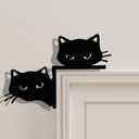 2 x 2024 Latest Metal Adorable Cat Door Topper: Halloween Door Decor Sign Frame Christmas Toppers Kitty Corner Hanging Decorative Wall Vintage Holiday Spooky Decoration Ornament (Two Cats)