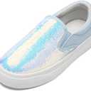 Toddler Girls and Boys Sneakers Canvas Low Top Slip On Casual Sparkle Sequins Walking/Running Shoes (10 Little Kid, Blue)