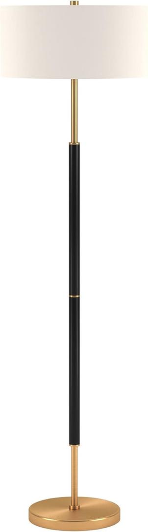 Henn&Hart 2-Light Floor Lamp with Fabric Shade in Matte Black/Brass/White, Floor Lamp for Home Office, Bedroom, Living Room, 61" Tall