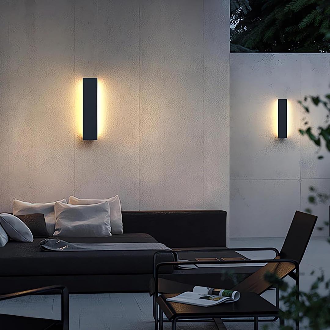 2pcs 24in Modern Outdoor Wall Light, IP65 Waterproof Outdoor Wall Sconce, 3000K-6000K Dimmable LED Black Garage Lights, Exterior Wall Lighting, Anti-Rust Linear Long Outdoor Light, 2pc-24in x 4.33in  -Dimmable