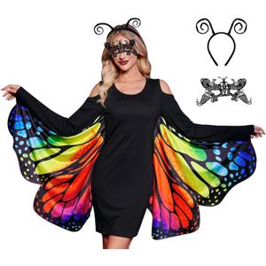 Maisolly Women's Halloween Costumes Butterfly Wings with Headband Lace Mask Winged for Adult S-XXL