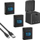 Battery Charger Kits for Hero 13 Black, 3-Pack 2100mAh Replacement Batteries and Triple Charge Case with Type-C Charging Cord for Hero 13 Official Batteries Accessories (3-Pack)