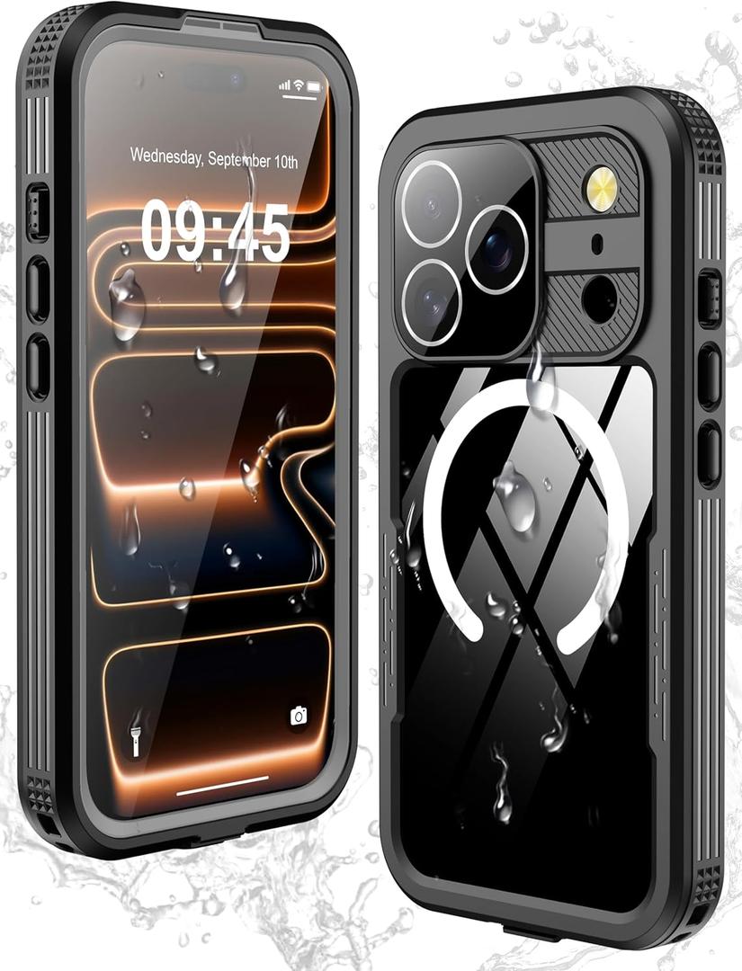 GOLDJU 2025 New Magnetic for iPhone 17 Pro Case-Waterproof, Built-in Screen & Camera Protector-IP68 Underwater Full Body 16FT Military Dropproof Shockproof Case for 17 Pro 6.3''- Black