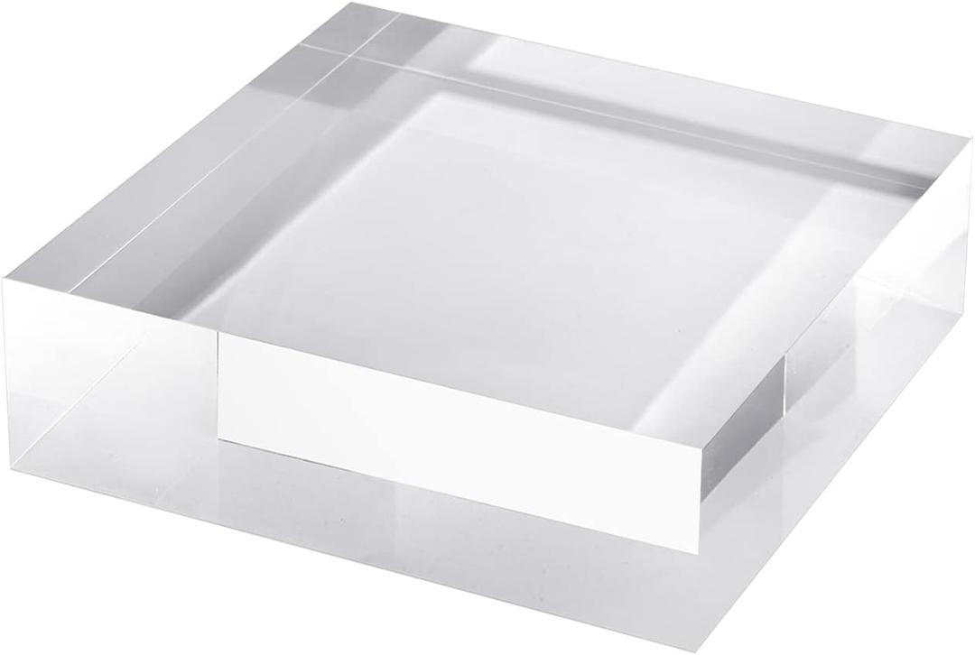 CiaoHER 2in Thickness Solid Acrylic Cube Display Block Clear Polished Pedestal Stand Riser Solid Base 2'' x 5" x 5", 1 Pack