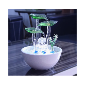 Ceramic Tabletop Desktop Modern Fountain with Ball for Indoor Table Desk Office and Home Decoration White