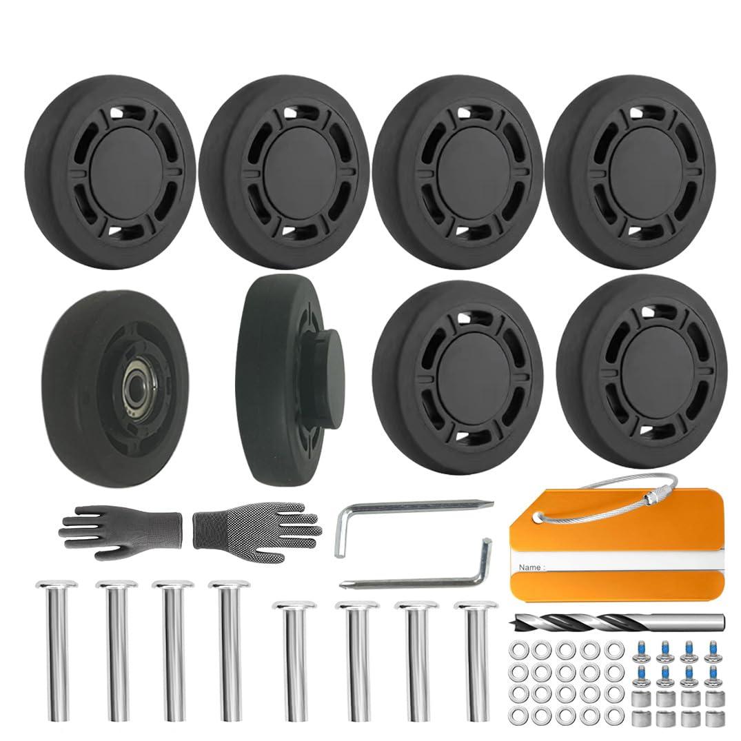 Luggage Suitcase Replacement Wheels 1.93inch(49mm) Diameter 8 Pcs 0.43inch(11mm) Thickness Wear-Resistant Mute Suitcase Rubber Swivel Caster Repair Kits for Trolley Bag Travel Box