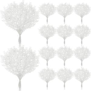 Giegxin 48 PC Christmas Glitter Artificial Pine Needles Pine Tree Twig Picks Branches for Wedding Tree Glittery Stem for Christmas DIY Wreath Garden Embellishing Garland Decoration (White)