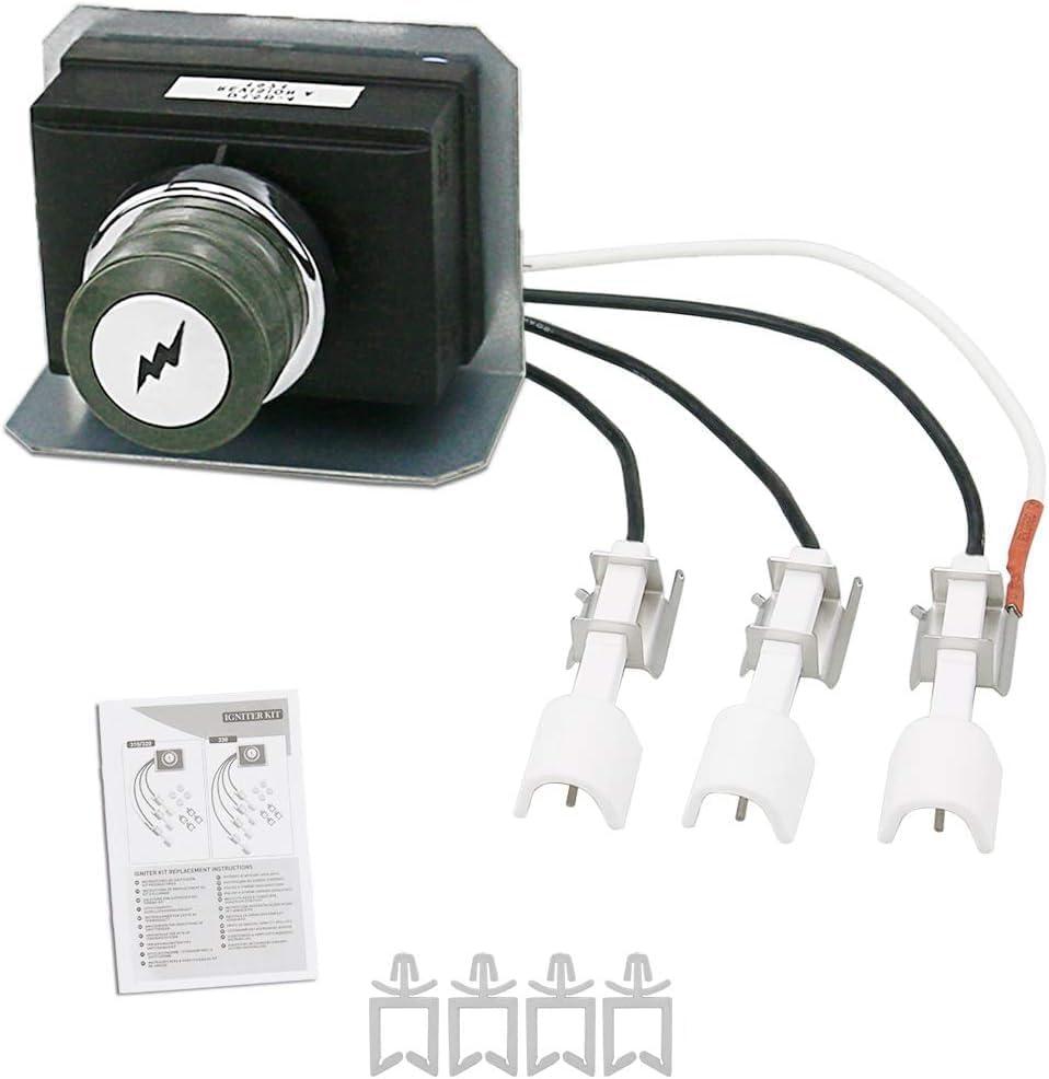 GRISUN 7628 Igniter Kit for Genesis 310 and 320 Gas Grills, 2011 & Newer (Front Mounted Control Panel) Electronic Ignitor, Electrodes Ignitions Kit Weber Genesis 300 Series Gas Grill