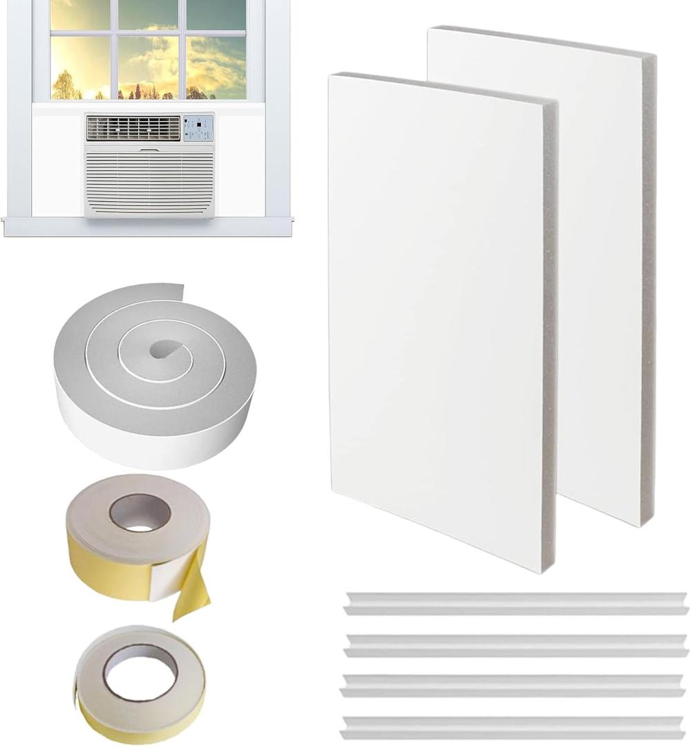 Surround Insulation Side Panels,fully enclosed design White Window Air Conditioner Insulated Foam Panels,Summer/Winter Heat and Draft Insulating with 4 edge banding strips EVA