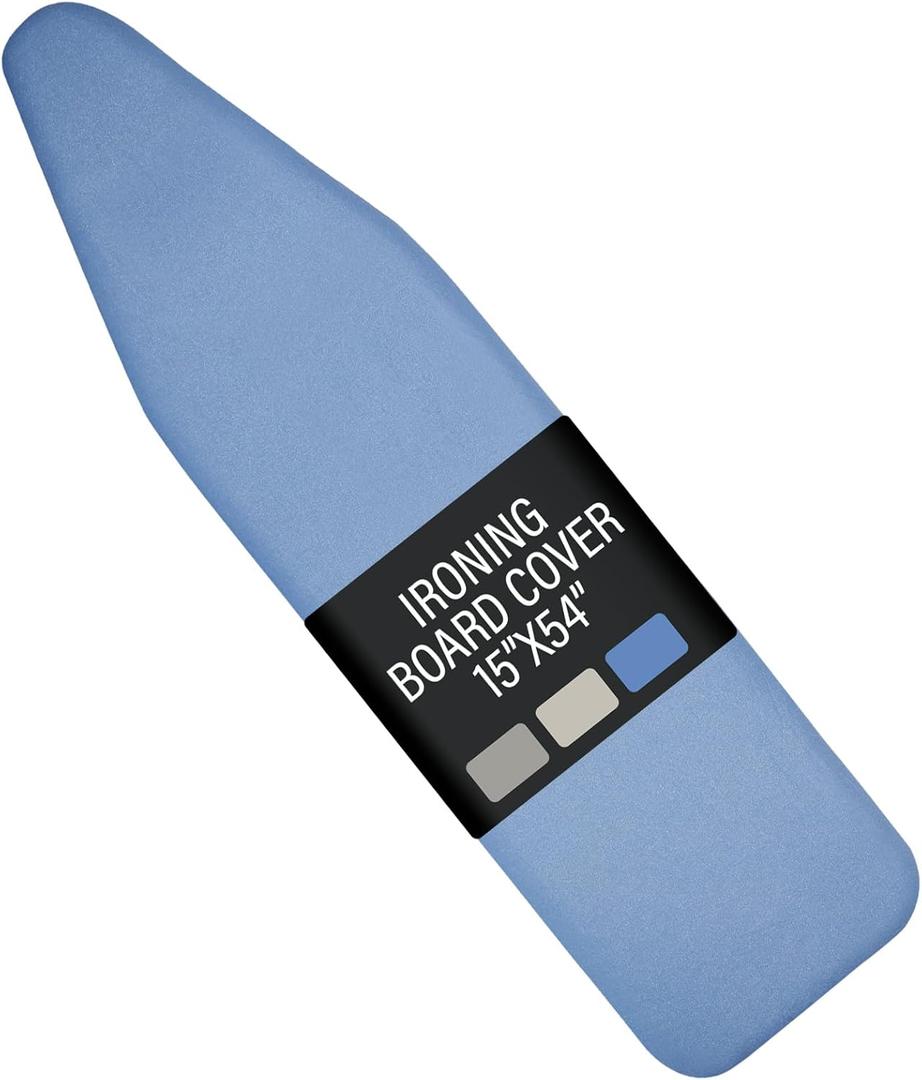 Iwtmm Ironing Board Cover and Pad with Silicone Coating, Thick Scorch-Resistant Padding, Heavy Duty for Home & Professional Use, Fits 15 x 54 Inches Boards, Secure Hook & Loop Fastener (Blue)