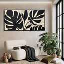 Neutral Botanical Canvas Wall Art for Living Room Beige And Black Modern Minimalist Artwork for Walls Framed Pictures for Bedroom Wall Decor Large Abstract Painting 24×48IN