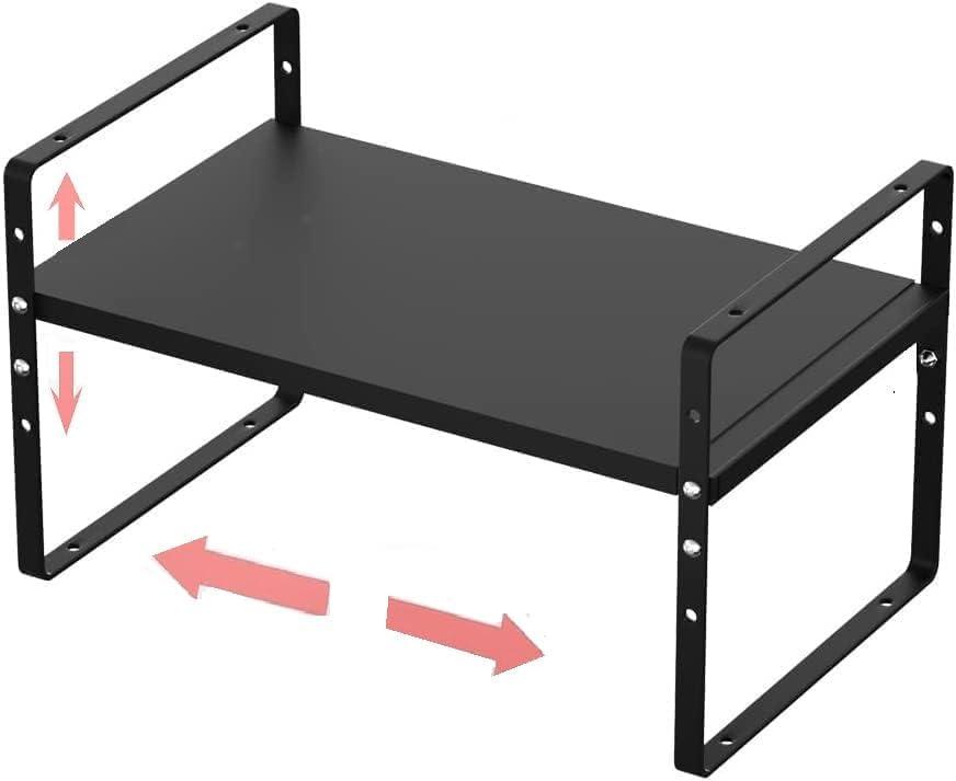 Expandable Stackable Spice Rack Cabinet Shelf Organizer in Cabinets Shelves Kitchen Cupboard Organization Stack up Racks Pantry Countertop Storage Large/Black 1 Pack