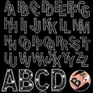 Glitter Resin Rhinestone Alphabet Letter Stickers Crystal Rhinestone Iron on Letter Self Adhesive A-Z Glitter Stickers for Art Clothing DIY Works(Black, 52 Pieces)