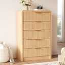 Decofy 48" H Fluted 5-Drawer Dresser for Bedroom, Natural Oak, 15.6"D x 31.5"W x 48"H