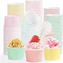 120Pcs Pastel Ice Cream Cups 12 oz Disposable Colored Theme Paper Dessert Snack Bowls Pastel Rainbow Yogurt Cup Containers for Food Soup Candies Baby Shower Birthday Spring Colorful Party Supplies