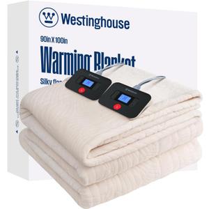 Westinghouse Electric Blanket King, Flower Jacquard Heated Blanket King Size with 10 Heating Levels and 1-12 Hours Auto-Off, Flannel to Sherpa Reversible, Machine Washable (90" x 100", Beige)