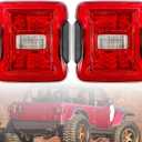 WM-JLT01RB Red LED Tail Lights Compatible with Jeep Wrangler JL 2018 2019 2020 2021 2022 2023 2024 with Blind Spot Plug and Bracket