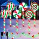 6 in 1 Lollipop Christmas Pathway Lights Outdoor, 29 Inch Peppermint Pathway Markers Lights, Lighted Candy Cane with 5 Modes and Music for Xmas Holiday Patio Yard Garden(Red, White, Green)