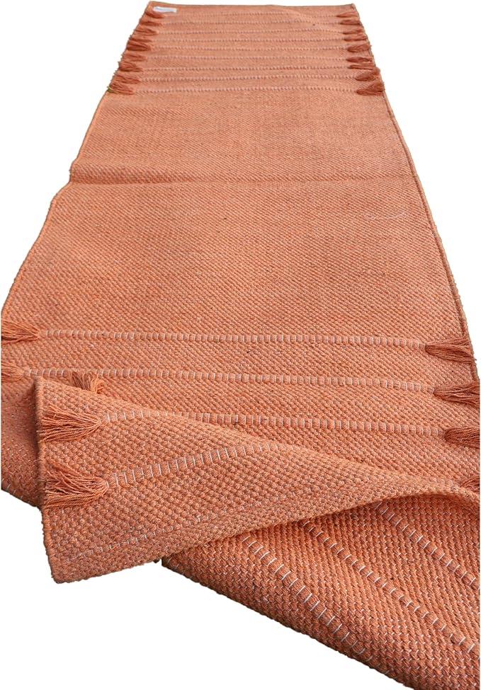 EcoComfort Cotton Yoga Mat - Hand-Woven, Extra-Thick for Ultimate Home Fitness - Durable & Stylish Yoga Rug Orange (24”x72”x5mm)