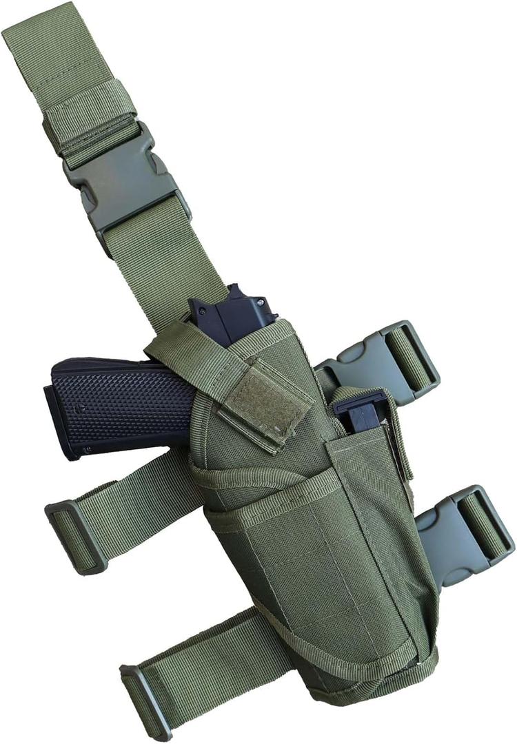 Drop Leg Holster, Thigh Gun Holsters for Men Women, Airsoft Pistol Holster Leg Harness for Large Medium Glock Pistols (Right Green)