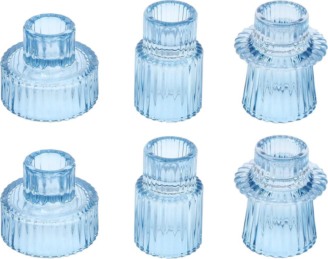 Vixdonos Glass Candlestick Holders Tealight Candle Holders for Table Centerpieces, Wedding Decor and Dinner Party (6 Pcs, Light Blue)