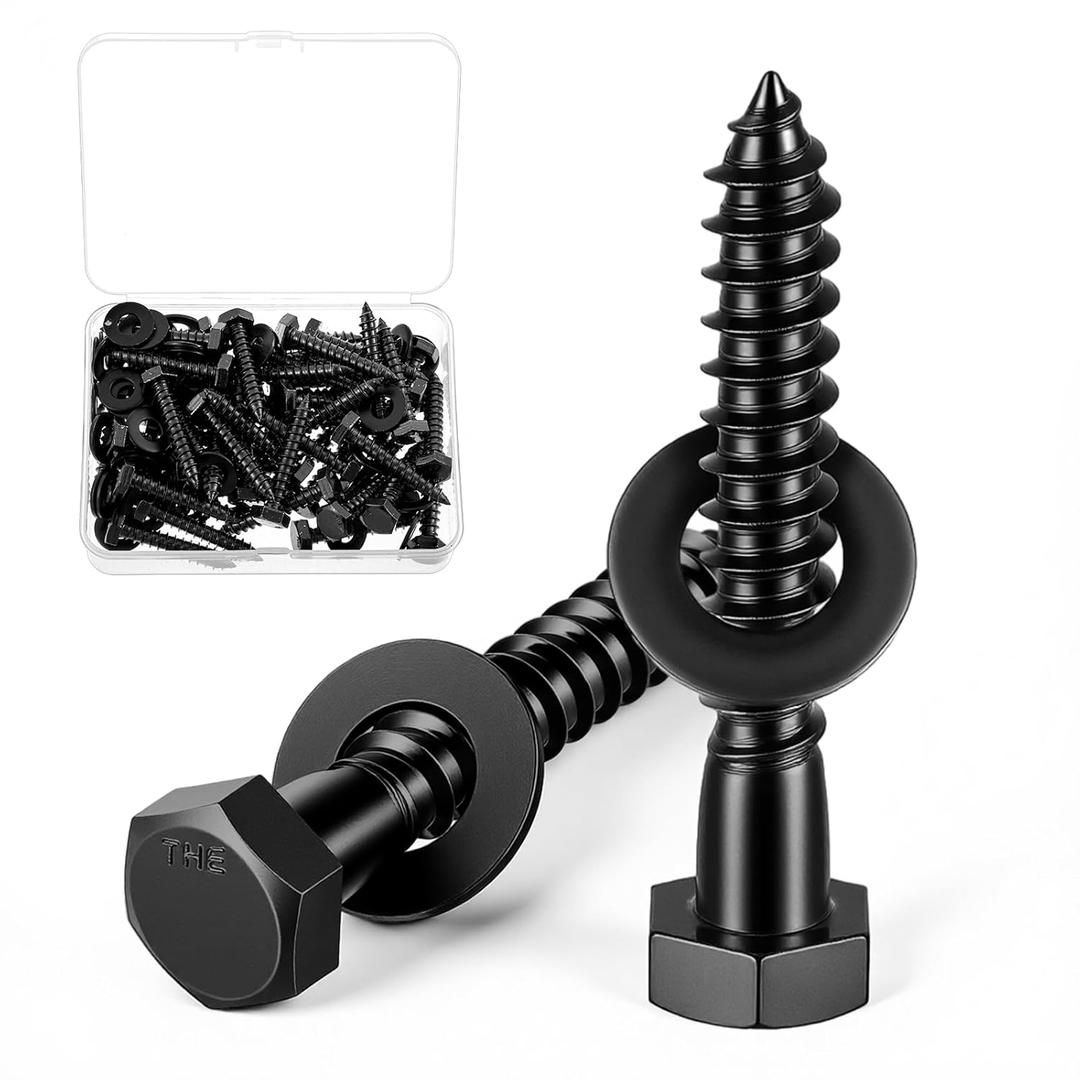 Zonon 50 Pcs 5/16 x 2 Hex Lag Bolts 304 Stainless Steel Black Lag Screws 50 Screws and 50 Washers Industrial/commerical Grade