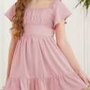 DOKOTOO KIDS Girls Elegant Ruffle Short Sleeve Back Tie Dresses 6-13 Years Old