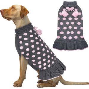 KYEESE Dog Sweater Dress Turtleneck Dog Sweaters for Girl Medium Dogs Polka Dot Knit Pullover Warm Pet Clothes for Fall Winter (XX-Large(35-60lbs), 02# Polkadot (Grey))