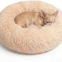 Tiny Dog Bed 15 Inch for Extra Small Dogs,Washable Puppy Bed,Soft Faux Fur Calming Donut Bed for Chihuahua Yorkie Maltese Pomeranian,Light Brown